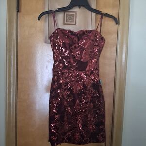 Elegant Sequin Wine Colored Dress Size 5